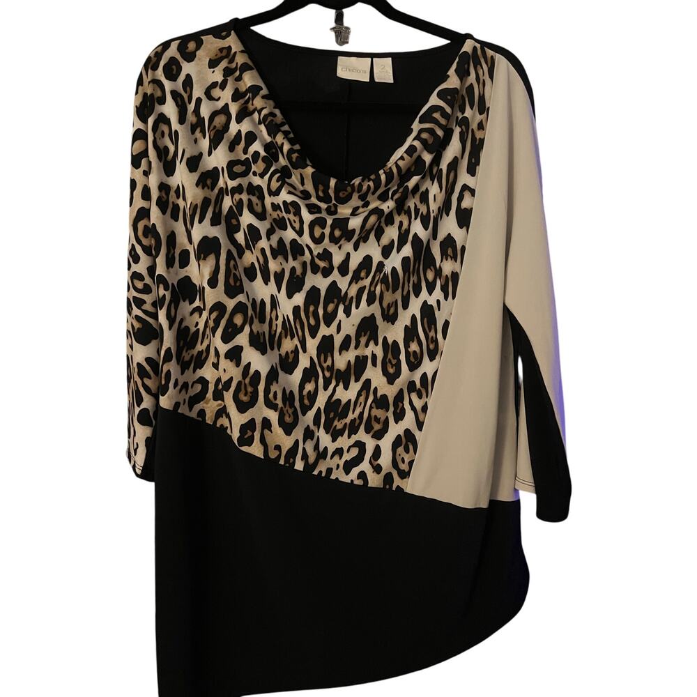 Chico’s Leopard Black Block Print Blouse Top Shirt Women’s Size 2 (U.S. XL / 16)